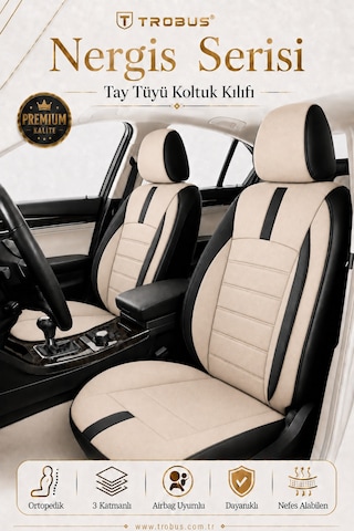 Volvo S60 2013 Ve Sonrası Uyumlu Nergis Serisi Bej Siyah Oto Koltuk Kılıfı