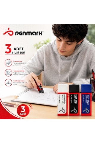 Penmark Silgi Seti 3 Adet Sınav Silgisi,siyah Silgi,beyaz Silgi 3 Adet Yumaşak İz Bırakmaz Silgi