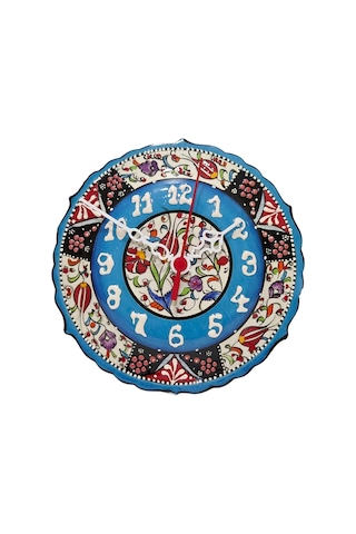 Çini Boyama Kabartma Duvar Saat 18cm - Çini Saat çok Renkli
