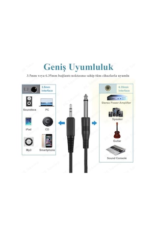 3.5 mm TRS Stereo Erkek - 1/4 (6.35 mm) TS Mono Erkek Ses Kablosu