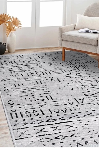Venüs Iskandinav Gri Pamuk Dokuma Kaymaz Tabanlı Modern Yıkanabilir Kilim Halı Gri