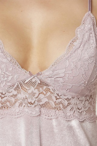 Pierre Cardin 845 Kadın İp Askılı Kadife Saten Gecelik-rose Rose