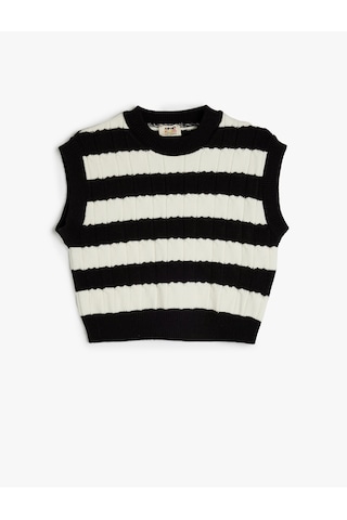 Koton Çizgili Slim Fit Bisiklet Yaka Crop Süveter Ekru Çizgili 5wkg90109at Ekru Çizgili Ekru