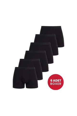 Astrid T Premium Rahat Giyim Hediye 6'lı Paket Erkek Pamuklu Likralı Esnek Kumaş Siyah Boxer