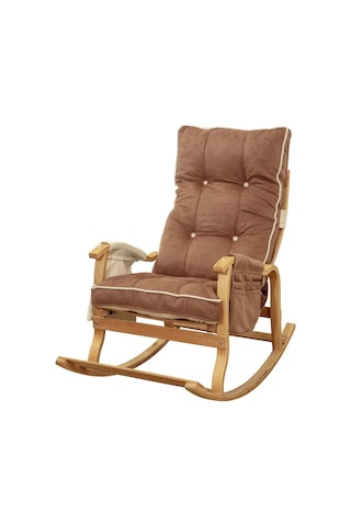 Evoke Lüx Ahşap Çift Minderli Çift Cepli Sallanan Sandalye Kahve-krem Kahverengi - Krem