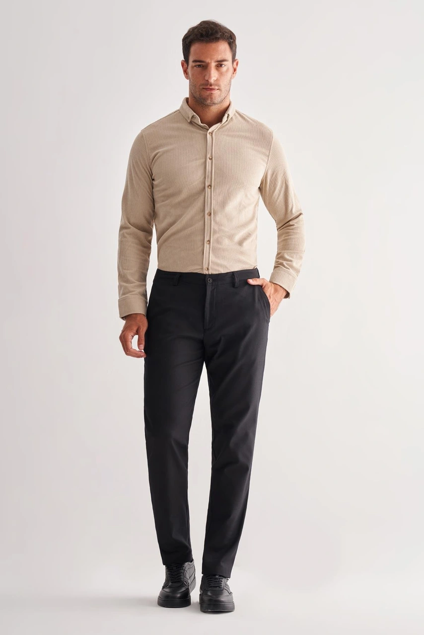 İmza Siyah Yan Cep Düz Paça Pamuklu Comfort Fit Chino Casual Pantolon 1003255166 Siyah