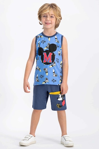 Mickey Mouse Lisanslı İndigo Kolsuz Erkek Çocuk Bermuda Takım