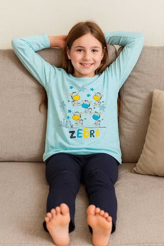 Çocuk Pijama Takımı %100 Pamuk Zebra Desenli Mavi