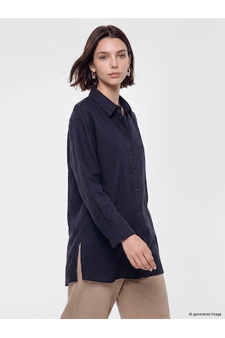 Lcw Modest Lacivert %100 Pamuklu Kadın Gömlek Tunik