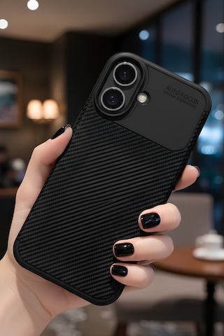 Apple Uyumlu iPhone 16 Kılıf Kamera Korumalı Darbe Emici Karbon Fiber Desenli Kapak