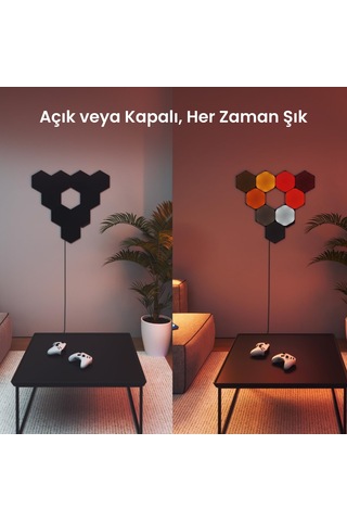 Nanoleaf Altıgen Akıllı Rgbw Duvar Paneli Başlangıç Paketi App Kontrollü, 9 Parça, Siyah, Google Hom RGB