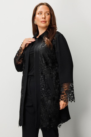 Moda İlgi Kadın Büyük Beden Önü Güpür Dantelli Tunik 0256 Siyah Siyah