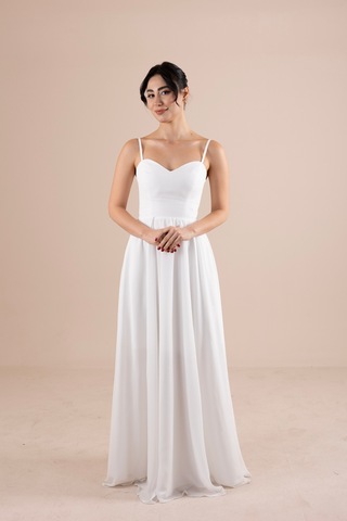 Berissima Bride Kalp Yaka Şifon Askılı Nikah & Dış Çekim Elbisesi Kırık Beyaz Kırık Beyaz