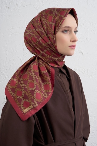Armine Nostalji Serisi Sura İpek Eşarp 9410ds 01-kırmızı-bordo-gold