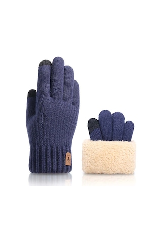 Elmpaly Erkek Ve Kadın Kışlık Termal Dokunmatik Eldiven Navy Blue Tek Beden Lacivert