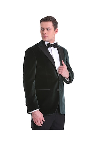 Hatemoğlu Yeşil Slim Fit Düz Sivri Yaka Kadife Klasik Smokin Damatlık 3312 Yeşil