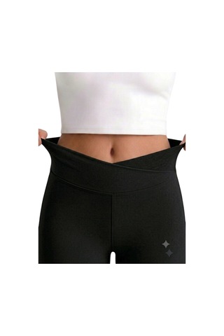 Erdem Kıds Kız Çocuk Cepli Kruvaze Kemer Yüksek Bel, Günlük, Koşu, Yürüyüş, Yoga, Spor, Egzersiz, Fitness Tayt Siyah Siyah