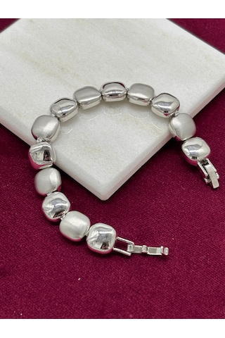 Mat Ve Parlak Silver Renkli Kare Şekilli Bileklik Silver