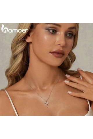 Bamoer Anahtar Kolye 925 Ayar Gümüş Retro Vintage Kelebek Asma Kalp Takı Hediyeler Kadın Kızlar İçin