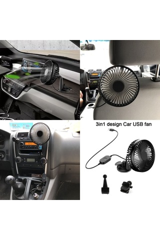 Evrensel 5v 360 Derece Dönebilen Usb Araç Vantilatörü Büyük Rüzgar Üç Hız Kontrolü Vantuzlu Usb Araç Vantilatörü