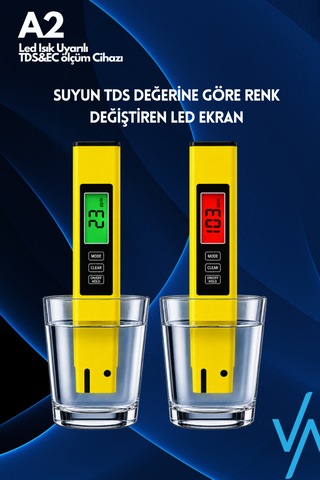 Nv-a2 Tds & Ec Ölçer Kırmızı/yeşil Led Uyarılı Dijital Su Kalitesi Ölçüm Cihazı Işıklı
