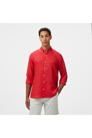 Nautica Erkek Kırmızı Classic Fit Keten Gömlek Düz W55101t Kırmızı
