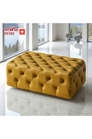 Smarto Relax Puf Swiss Style Guarda Ayaksız Kapitoneli Dekoratif 80x45x45 Cm Ayaksız Kapitoneli Dekoratif Puf Sarı
