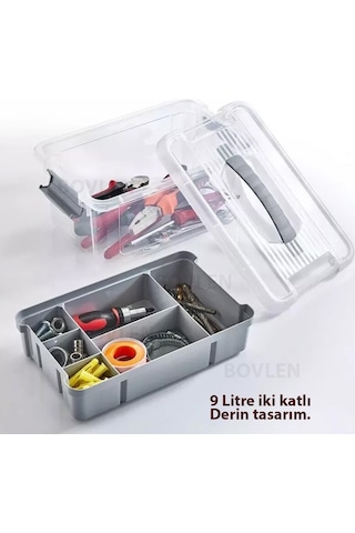 Büyük Boy Bölmeli Organizer Kutu 9 Litre - Şeffaf Tasarım Saklama