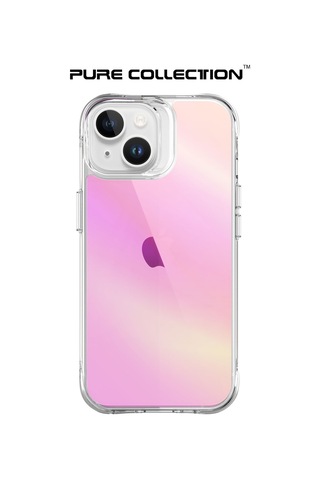 Bix Apple Uyumlu iPhone 15 Pure Rainbow Renk Geçişli Şeffaf Kılıf Çizilmeye Dayanıklı Darbe Emici Pembe