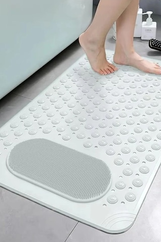 Mainshop Masajlı Vantuzlu Banyo Paspası & Kaydırmaz Zemin Duşakabin Paspası 36x70 Cm M-162 Beyaz