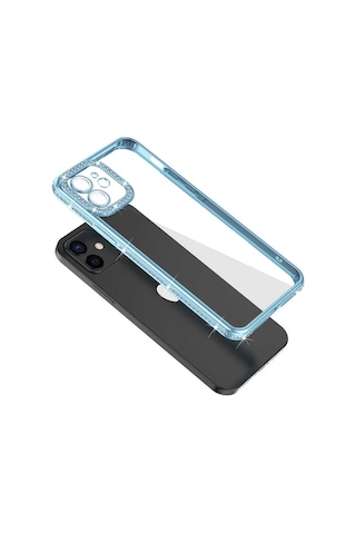 Apple Uyumlu iPhone 11 Uyumlu Kamera Korumalı Taşlı Zore Mina Kılıf-mavi Mavi -