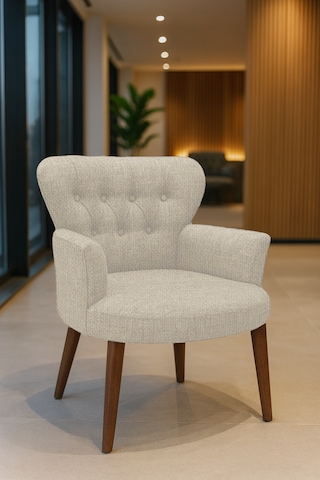 Roma Berjer - Modern Tekli Koltuk - Keten Kumaş - Krem