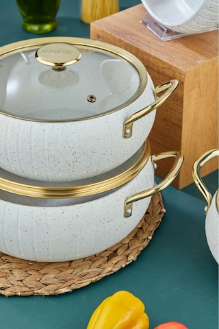 Cooker 7 Parça Granit Tencere Tava Seti Beyaz