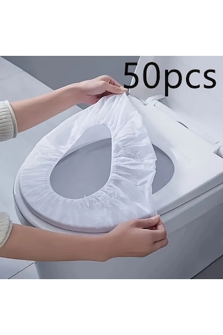 Elmpaly 50 Adet Elastik Bantlı Tek Kullanımlık Tuvalet Kılıfı Seyahat Otel Umumi Tuvalet Hijyenik Taşınabilir Tuvalet Oturağı