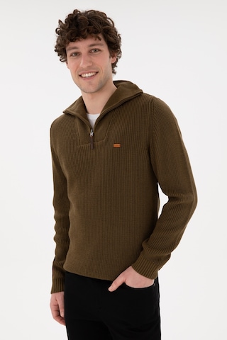 U.S. Polo Assn. Erkek Regular Fit Yarım Fermuarlı Haki Kazak 50297047-VR027