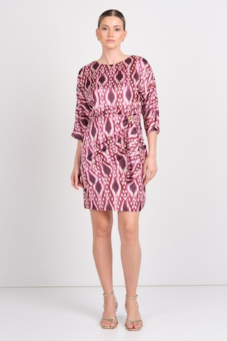 Explosion Kadın Desenli Belde Toka Detaylı Mini Elbise 7874 Bordo Bordo