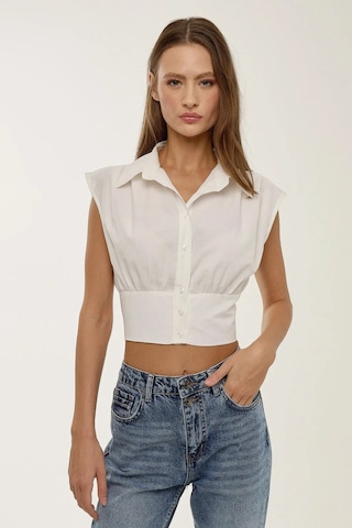 Hiccup Kadın Kısa Slim Fit Düğmeli Gömlek Ten Rengi