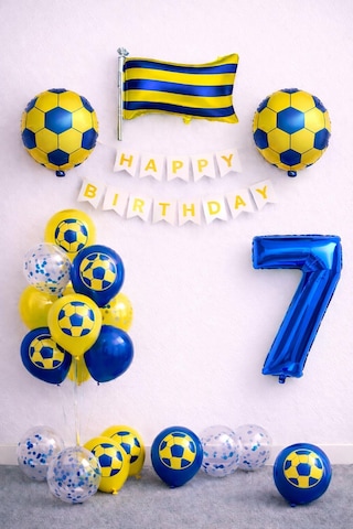Sarı Lacivert Futbol Temalı 7 Yaş Doğum Günü Balon Seti Sarı Lacivert