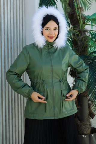 Belden Bağcık, Fermuar Detaylı Kapşonlu Kısa Deri Mont-brc6265 Haki