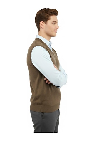 Çizgi Triko Erkek V Yaka Süveter Çelik Örgü Regular Kalıp 5200h Bgl-st04962 Vizon