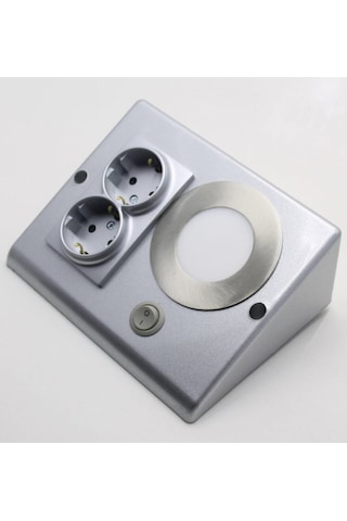 Tezgah Altı Priz 2'li - Antrasit Gri - 3 Watt Led Spot Ve Anahtarlı Beyaz İşık