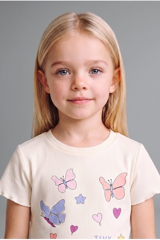 Defacto Baskılı Kıvırcık Kenarlı Fitilli Kaşkorse Şortlu 2li Pijama Takımı Kız Bebek H9310a526smwt46 Beyaz-wt46