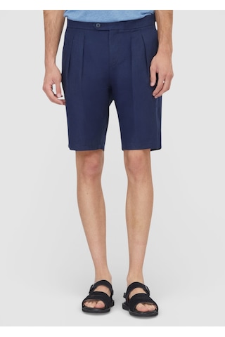 Ramsey Lacivert Düz Dokuma Carrot Fit Casual %100 Keten Bermuda