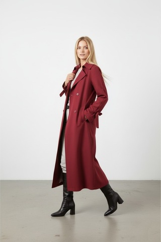 Durivya Omuz Detaylı Oversize Trençkot Bordo