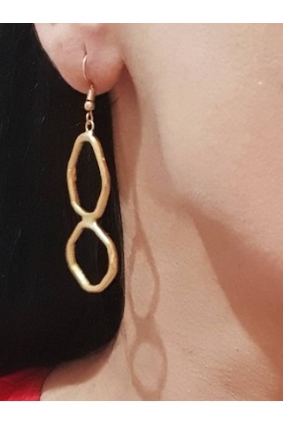 Gold Altın Renk Kaplama Antik Çelik Kadın İkili 2 Li Halka Küpe