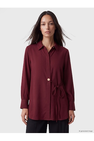 Lcw Everyday Bordo Beli Bağlamalı Kadın Gömlek Tunik
