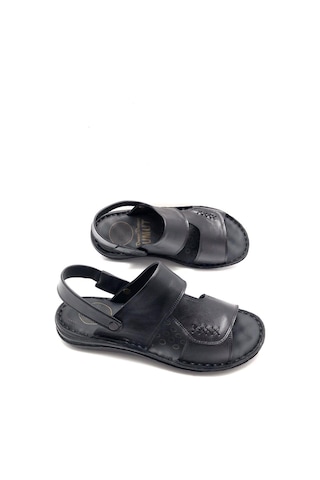 Deritarz Hakiki Deri Tam Ortopedik Siyah Erkek Sandalet Siyah