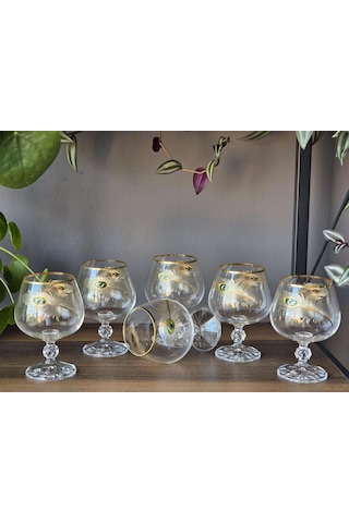 Fermato 6 'lı 24k El İşçiliği - Gerçek Altın İşlemeli 250 Cc'lik Kahve Yanı Kristal Bardak Peacock Gold Çok Renkli