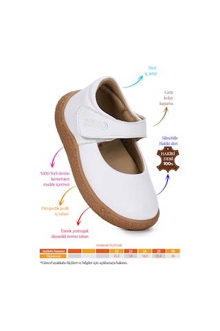 Kiko Kids Lida %100 Deri Günlük Kız Bebek Babet Ayakkabı Beyaz