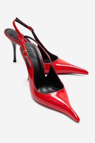 Luvishoes Candy Kırmızı Rugan Sivri Burunlu Kadın Topuklu Ayakkabı Kırmızı